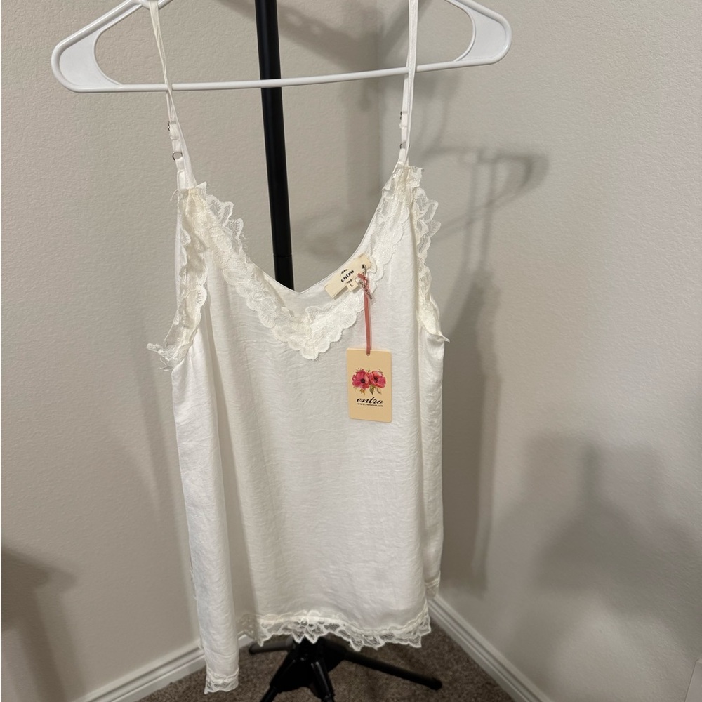 White Lace Trim Cami Top